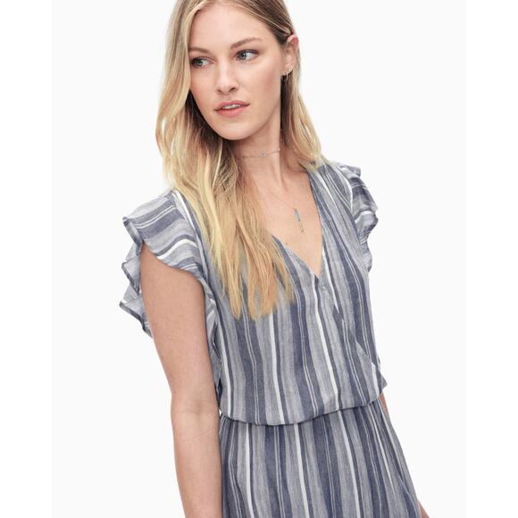 New Splendid Chambray Multi Striped Tulip Sleeve Maxi Dress $198 Size Small Blue - Picture 4 of 4